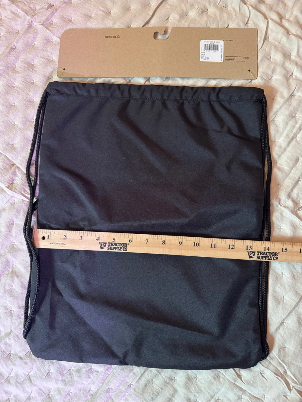 Reebok Black Mesh-Front pocket Drawstring Gym Sack